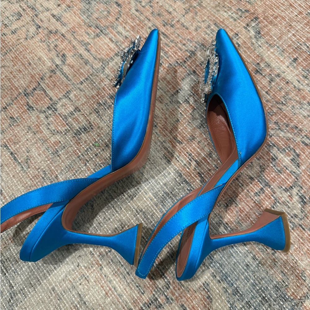 Amina Muaddi Vibrant Blue Embellished Heels - Picture 7 of 8